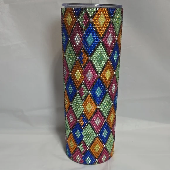 20oz Vibrant Multicolor Diamond Pattern Tumbler - Picture 4 of 6
